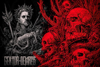 draw detailed dark, brutal, horror, and heavy metal art illustration