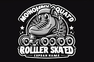 design monochrome quad roller skates mascot logo only 15 hours