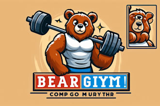 design bear gym cartoon mascot logo with free source file