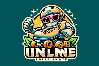 make an amazing inline roller skate line art mascot logo design in one day