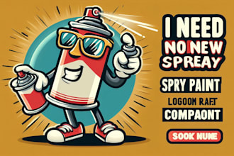 design spray paint trendy retro cartoon mascot logo very fast with super color