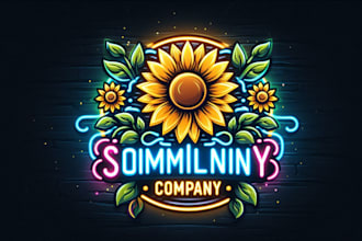 design neon style sunflower mascot logo with creative concept