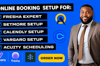 setup online booking systems, fresha, set more, calendly, acuity scheduling