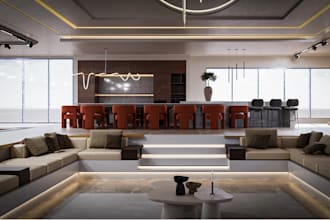 revamp lounge interior,pool side area, indoor bar cool spot design, hotel render