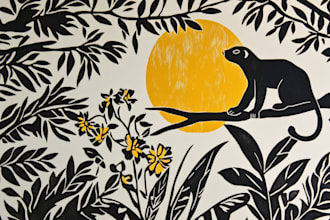 make animal and botanical linocut doodle