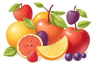 illustrate digitally realistic fruits or veggies