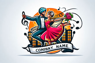 make couple dancing elegant romance mascot logo without any copyright concept
