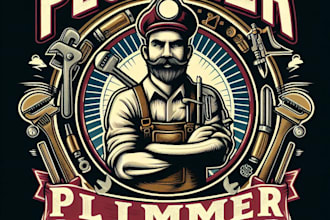 design high quality plumber mascot logo with t shirt design