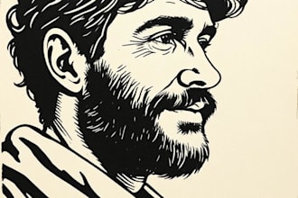 depict a personalized portrait in linocut technique