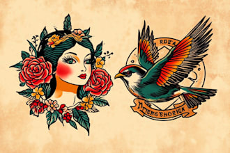 draw traditional or old school tattoo design