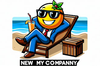 design man relaxing on a beach chair mascot logo  with express delivery