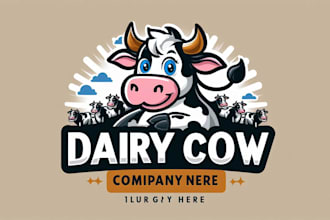 make dairy cow farm animal mascot logo for you with new concept