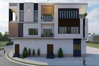 design exterior 3d front elevation of house, apartment building