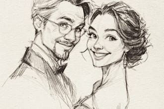 draw cartoon disney couple portrait sketch