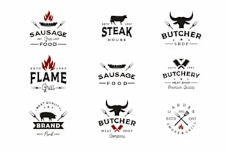 design a vintage BBQ grill, steakhouse, or butcher logo for your food brand