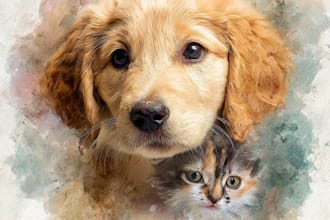 create digital pet watercolor portrait image