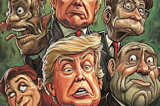 create any current political cartoon in unique style