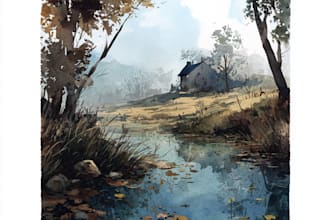 paint a watercolor and gouache landscape illustration