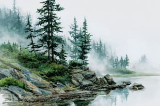 paint realistic landscape watercolor painting illustration