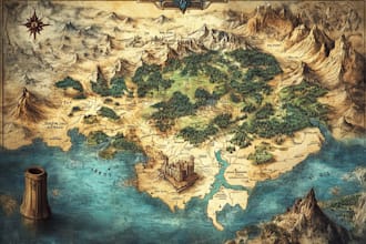 make fantasy map illustration for dnd, novels and games