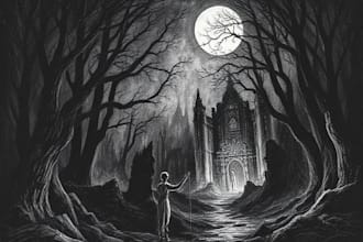 draw dark art illustration with engraving style