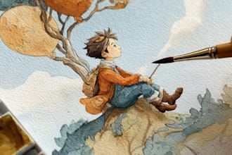 draw watercolor children and kids story book illustrations