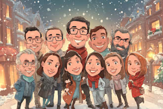 draw awesome cartoon caricature for gift, christmas card