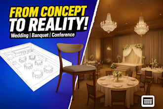 3d cgi and decorate wedding event hall, concert showroom conference hall banquet