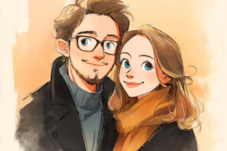 illustrate a romantic family couple portrait
