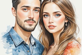 draw unique romantic cute couple portrait