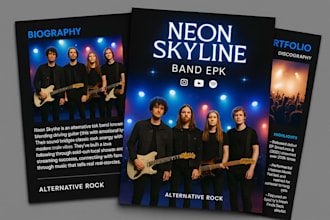 design professional band epk, music press kit, one sheet, media portfolio
