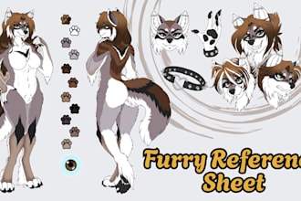 draw high quality furry reference sheet, anthro character sheet, vtuber ref shee