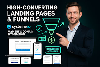 develop conversion, optimized systeme io landing pages and funnels