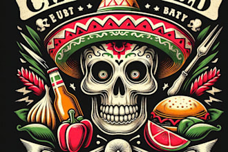 design high quality skull mexican food mascot logo with t shirt design