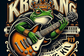 design high quality guitar mascot frog king logo with t shirt design