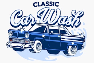 design a vintage car wash logo for your auto business or service