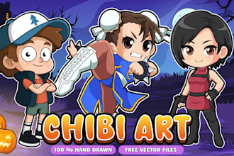 draw chibi anime or cartoon character illustration, stickers