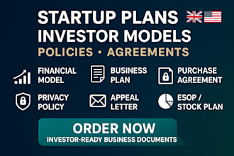 expert business consultant for startup plans, investor models and legal policies