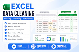 clean excel data, format, merge, split and remove duplicates