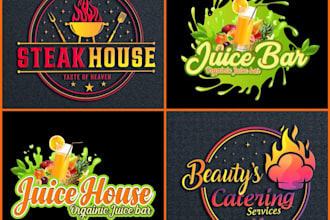 do unique juice bar, food drink and restaurant logo design