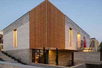 minimalist residential building,elevation,brutalist box home,3d pent house model