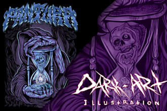 create dark art illustration for merch, album cover, logo etc
