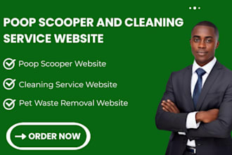 design poop scooper website and cleaning website with sweep and go