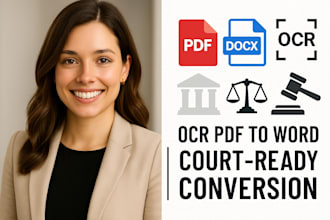 convert legal PDF to word, court ready ocr, bates stamp, legal document typing