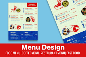 design a modern and professional restaurant or cafe menu
