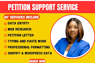 do perfect petitions, VA tasks, data entry, and document support