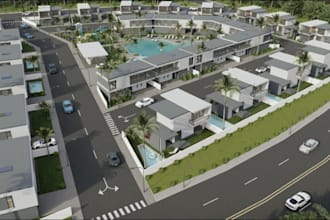 create 3d township house design, urban townhouse, villa, suburban design