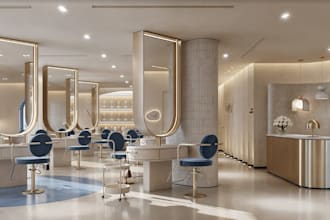 design 3d interior beauty salon, nail, barber, spa, skin care, tattoo studio