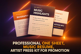 create professional one sheet, music resume, and artist press kit for promotion