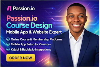 design passion io for online course mobile app course website kajabi bubble io